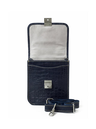 Leather Cross Body Bag Crocodile Black