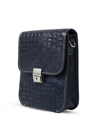 Leather Cross Body Bag Crocodile Black