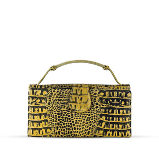 Leather Clutch With Moving Handle Crocodile Lime