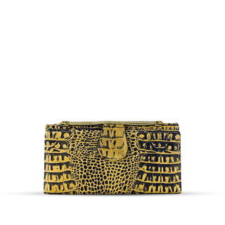 Leather Clutch With Moving Handle Crocodile Lime