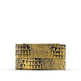 Leather Clutch With Moving Handle Crocodile Lime