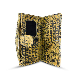 Leather Clutch With Moving Handle Crocodile Lime